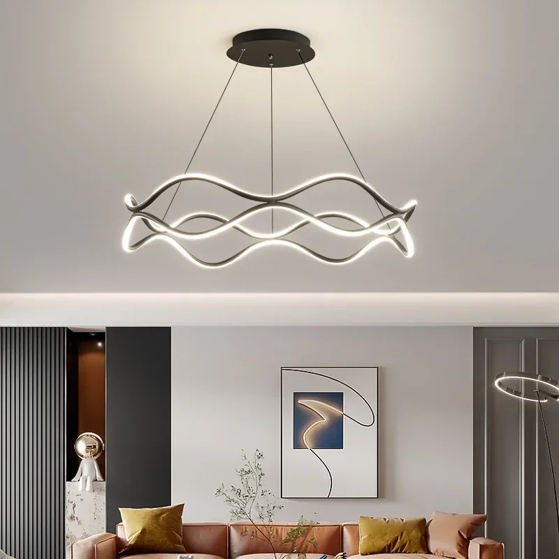 Wave Ring Led Pendant Lights Modern Creativity Lighting Living Dinging Room Chandelier Simple Circle Bedroom Lamp Luster Fixture