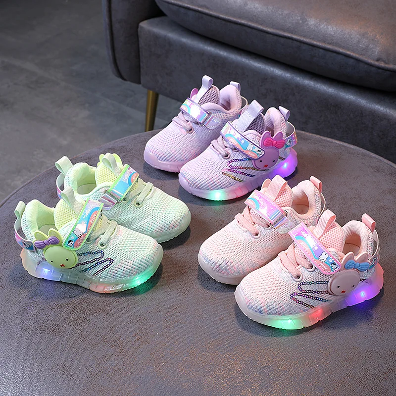 Kids Shoe LED Lit Girls Sports Shoes 23 Spring Baby Casual Shoes Infant /Toddler Walking Shoe Luminous Cartoon Shoe Running Shoe