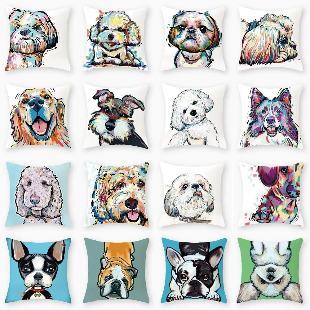 Sofa Pillowcase Bedroom Decoration Cushion Cover Cute Dog Yorkie  Pug Pillow  Car