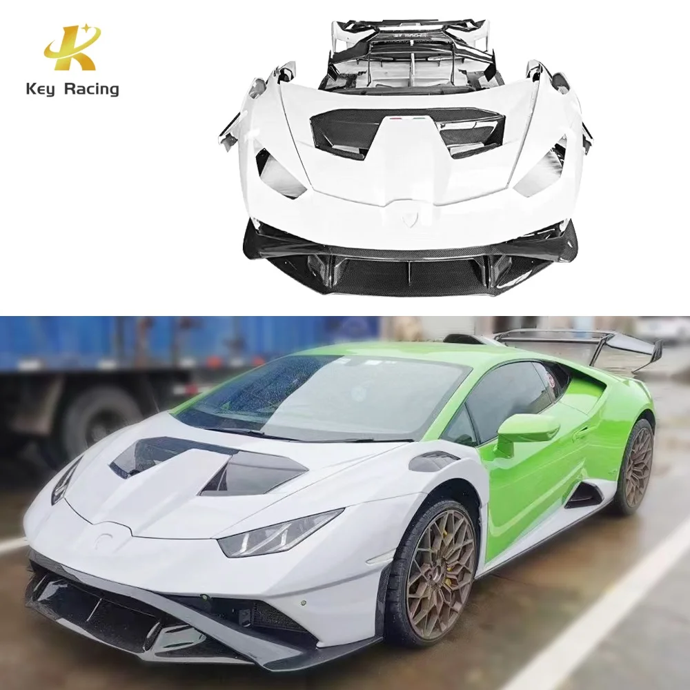 Huracan LP580 LP610 EVO Upgrade STO Style Half Carbon Fiber Front Rear Bumper Hood Spoiler For Lamborghini Huracan LP580 LP610