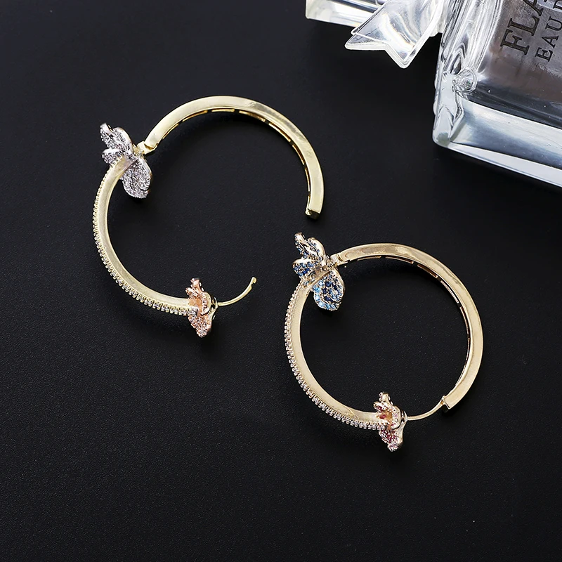 SENYU Luxury Flower Earrings for Women Color Zircon Round Hoop Earrings Gold Plating Hot Jewelry Wholesale Brazil Spain