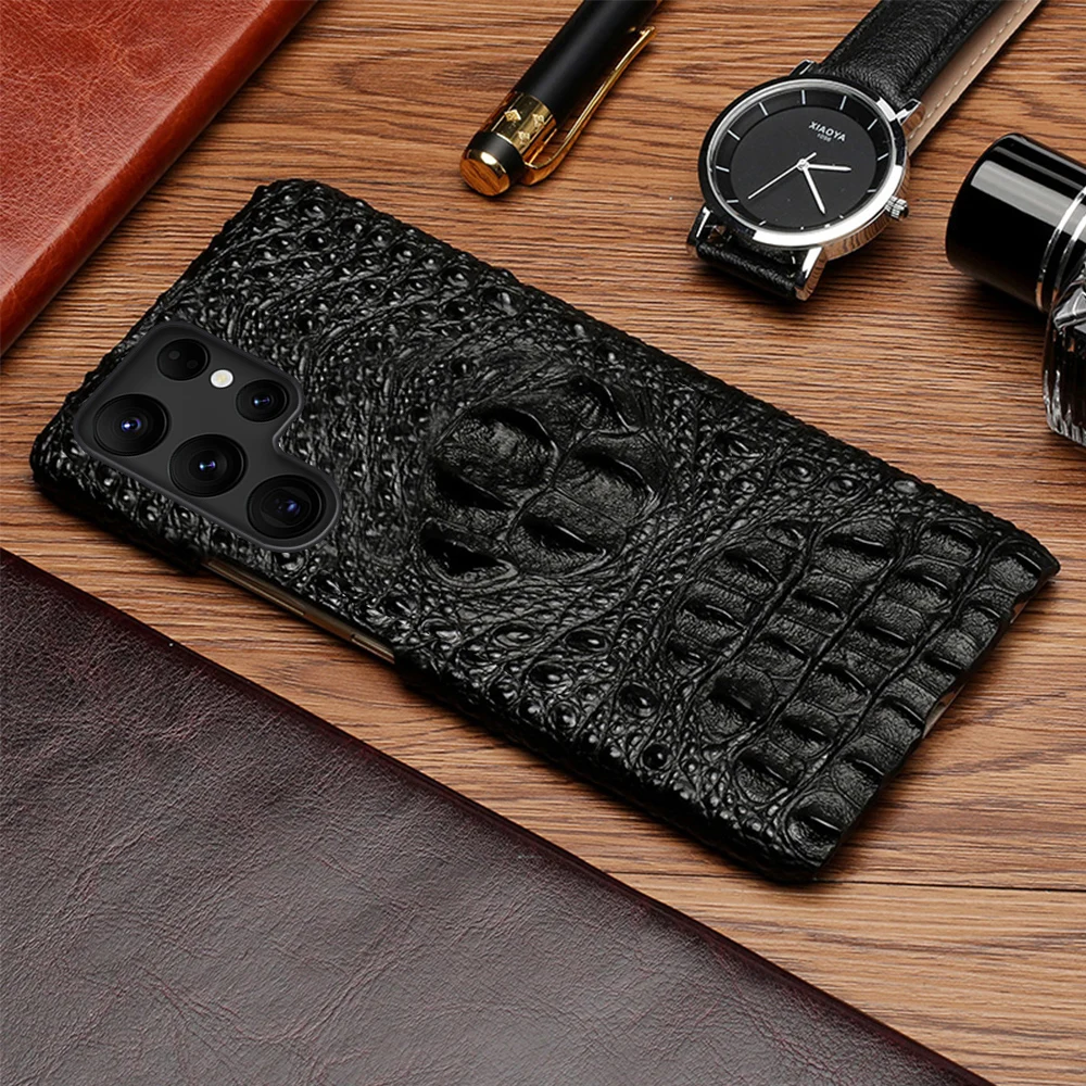 Genuine Leather 3D Crocodile Head Case for Samsung Galaxy S24 S23 S21 S22 Ultra S23 FE S23Plus Note 20 10 Plus A55 A53 A54 5G