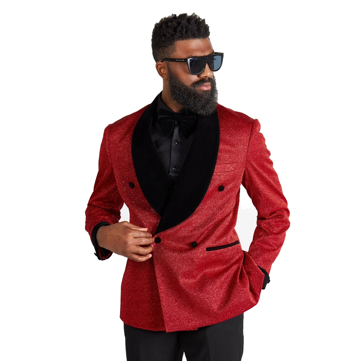 Fashion Wedding Men Suits Tuxedos Red Sequined Groom Wear Notched Lapel Formal Suit Custom Size 2 Pieces Blazer Pant Customized