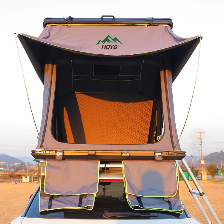 HOTO 2-4 Person Camping Aluminium Hard Case Shell Rooftent Pop up Rooftop Camping Car Roof Top Tent for Jeep SUV