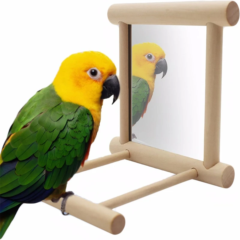 Wood Bird Mirror With Perch Stand Bird Toy Stand Bird Toy For Parrot Parakeets Cockatiels Cage Cage Parakeet Accessories