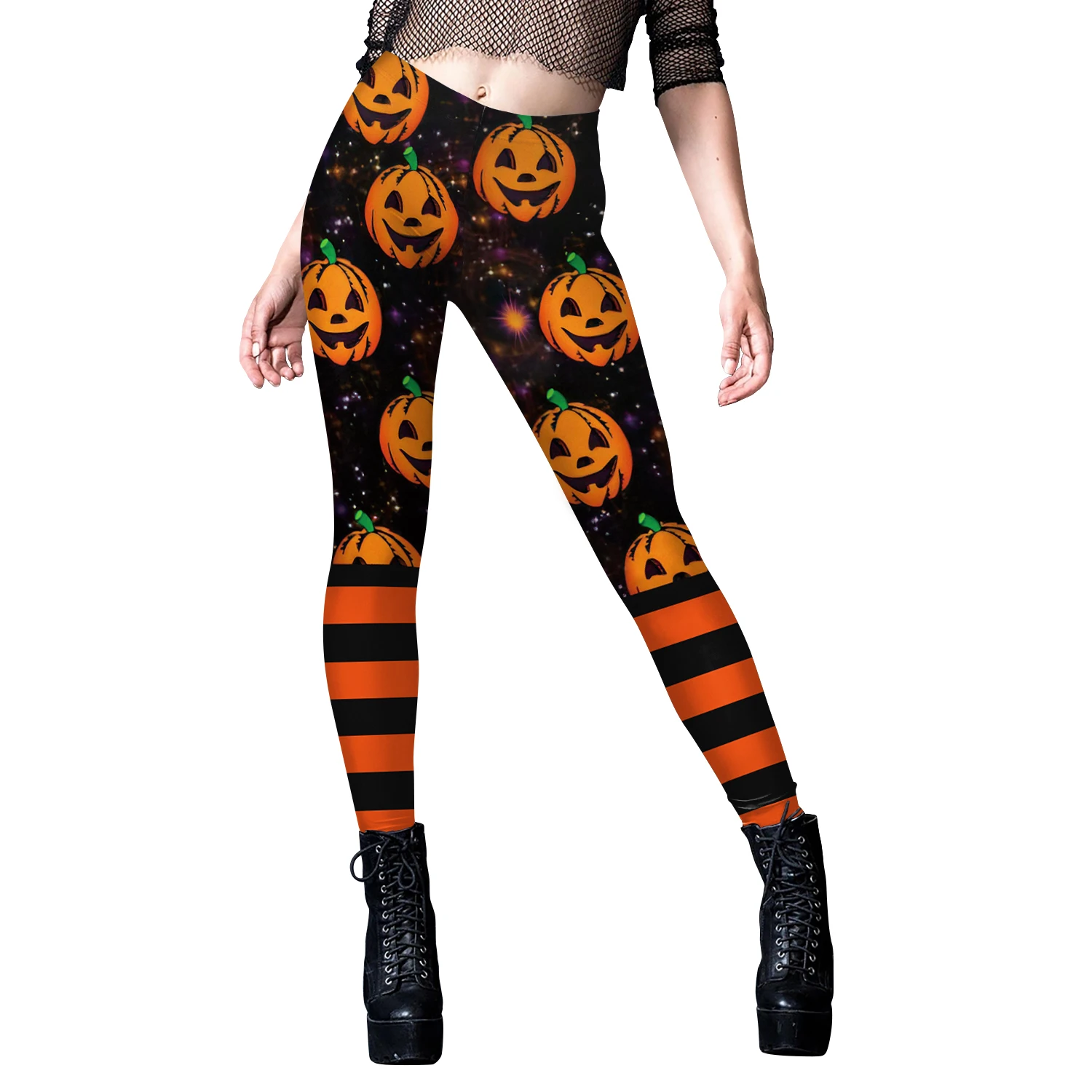 

Zawaland Leggings For Women Orange Pumpkin Print Fitness Trousers Pants Fashion Halloween Party Sexy Female Stretch Slim Pants