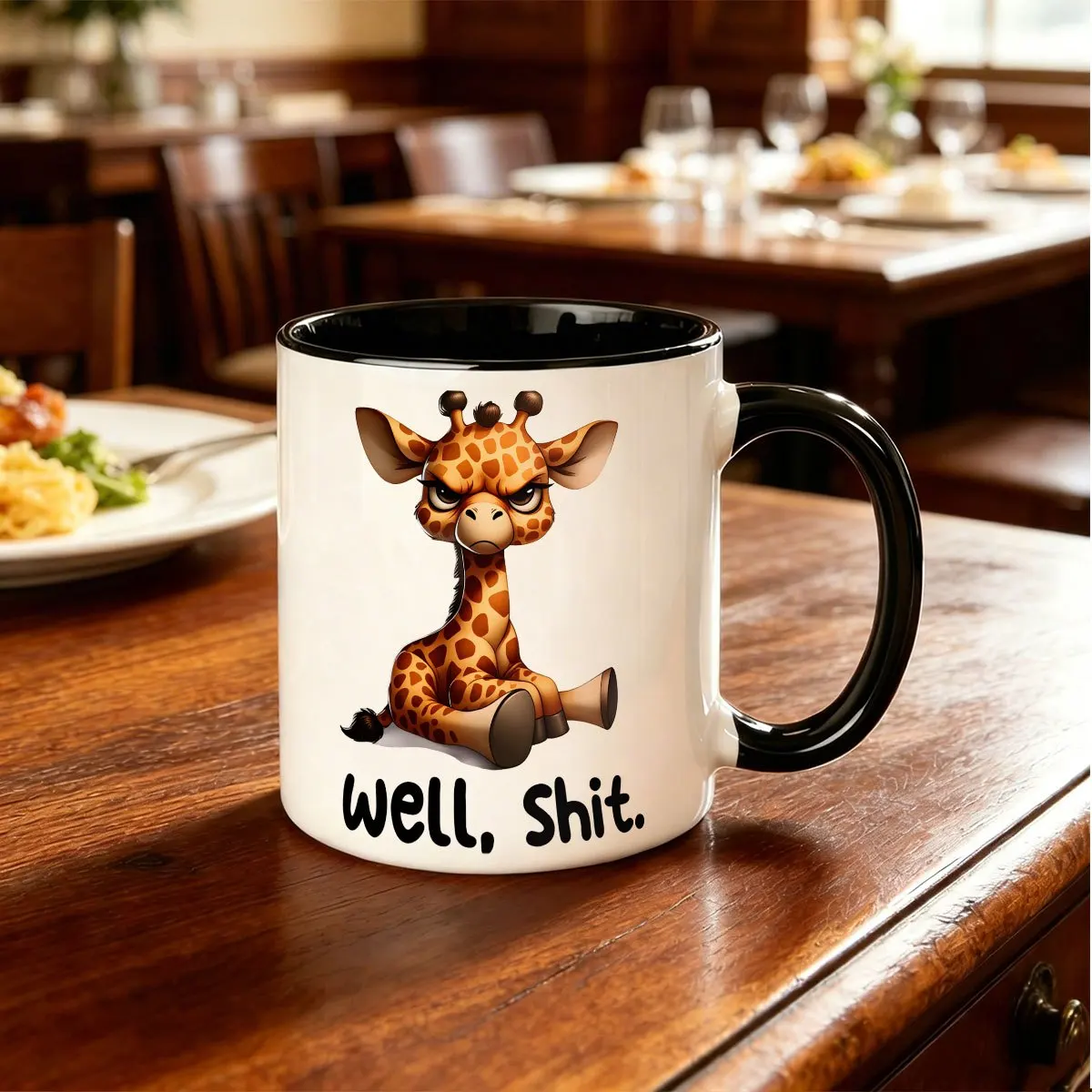 Funny Well, Shit Grumpy Giraffe Ceramic Coffee Mug - White Insulated Reusable Cup Coffee Enthusiasts, Office Coffee Cup