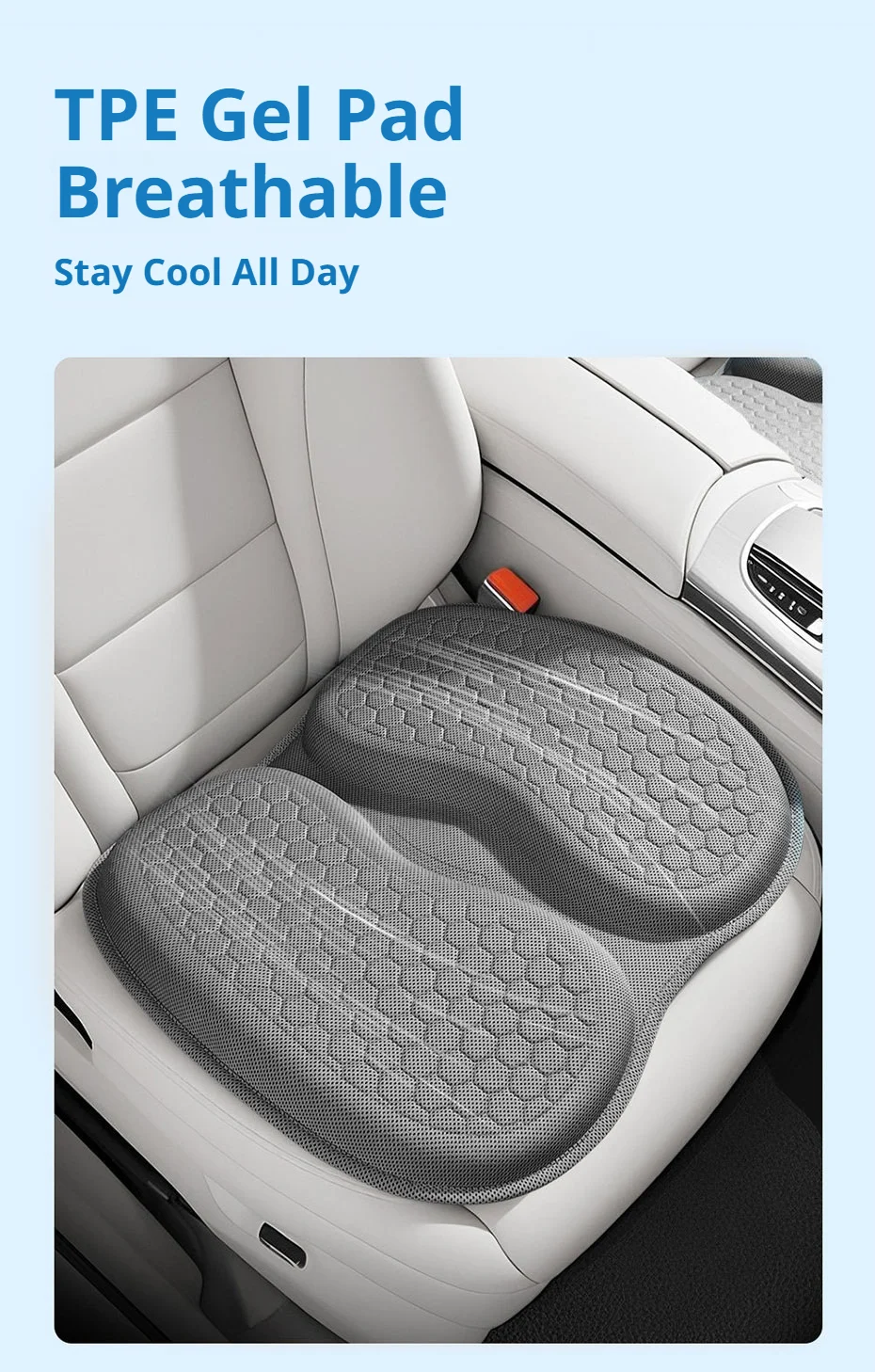 SEAMETAL Autositzkissen, atmungsaktives Gel-Sitzkissen, Sommerkühlung, Wabendesign, universell einsetzbar für Auto, Zuhause, Bürostühle – Detail 9