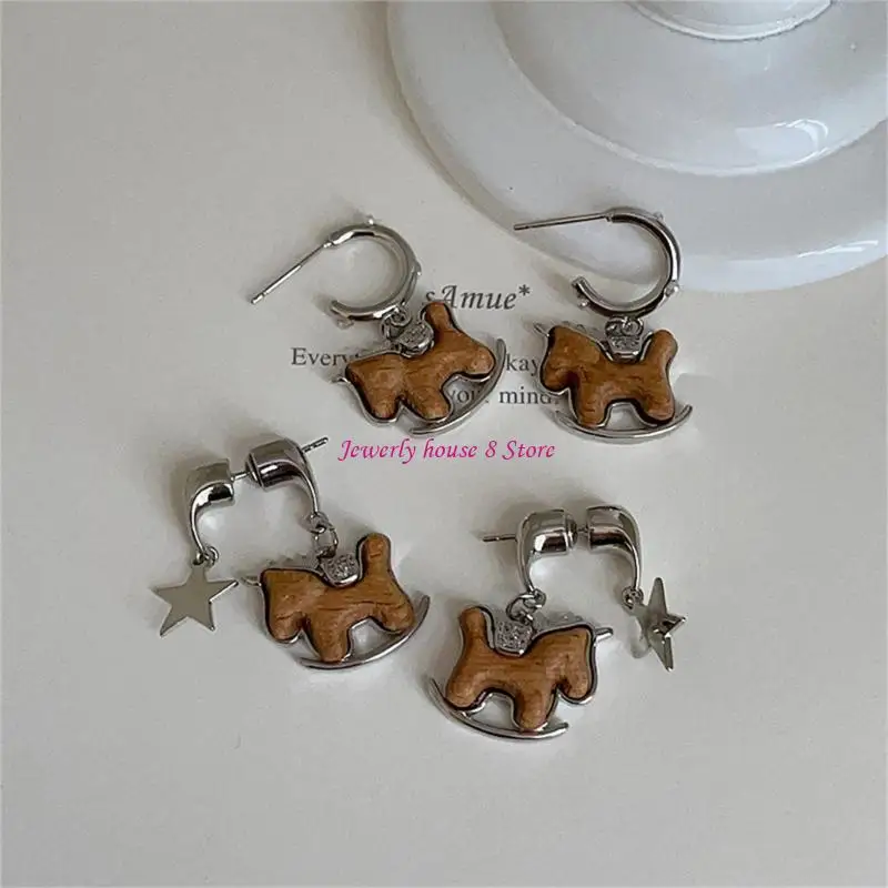 أقراط أذن على شكل حصان هزاز مصنوعة يدويًا من إكسسوارات الأذن للارتداء اليومي وملابس حفلات المكتب غير الرسمية