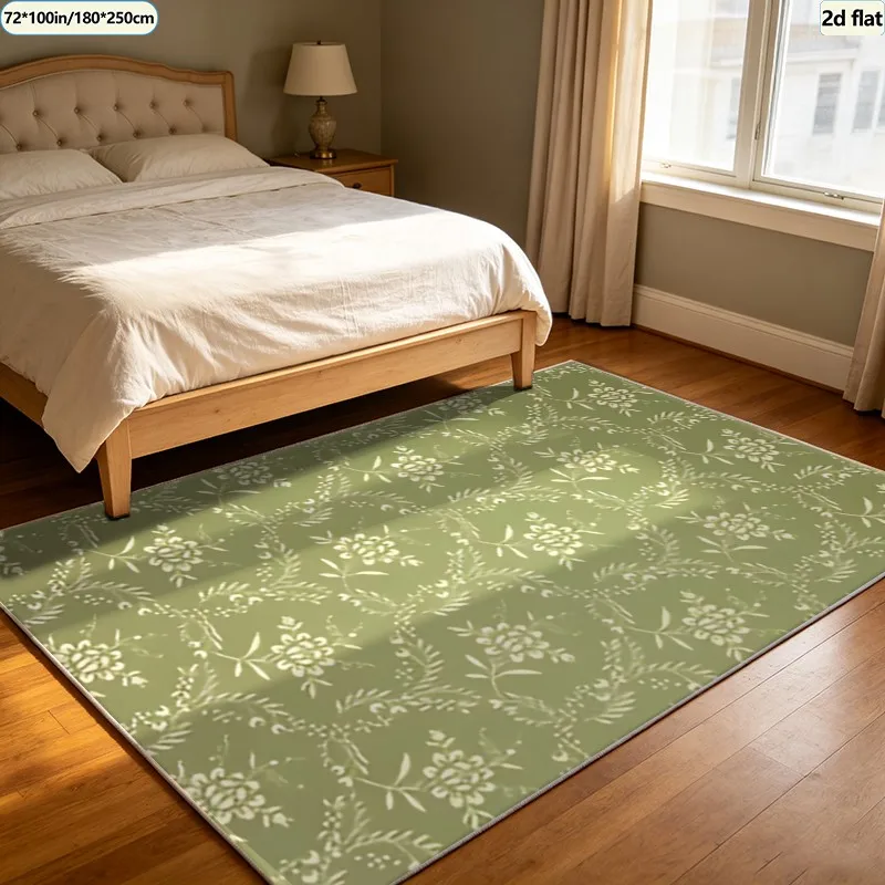 1 Piece of Sage Green Exquisite Plant and Floral Pattern Carpet, Soft and Comfortable, Suitable for All Seasons, Lightweight and Easy to Maintain, Suitable for Living Room, Bedroom, Dining Room, Home Decor, Room Decoration, Winter, Autumn.