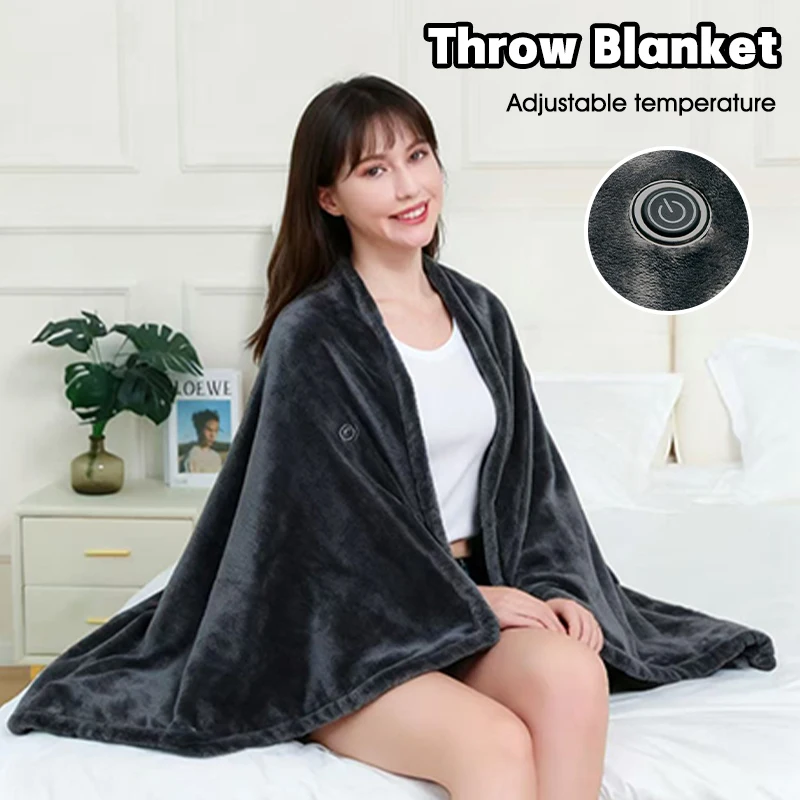 

USB Electric Heated Blanket Shawl 3 Heated Level Throw Blanket 5v USB Charging Coral Velvet 8 Heated Areas Fast Heating