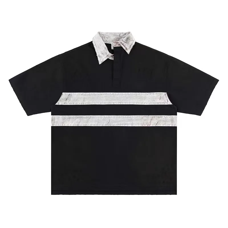 Polo dirty dye double short sleeve T-shirt with Turtleneck profile