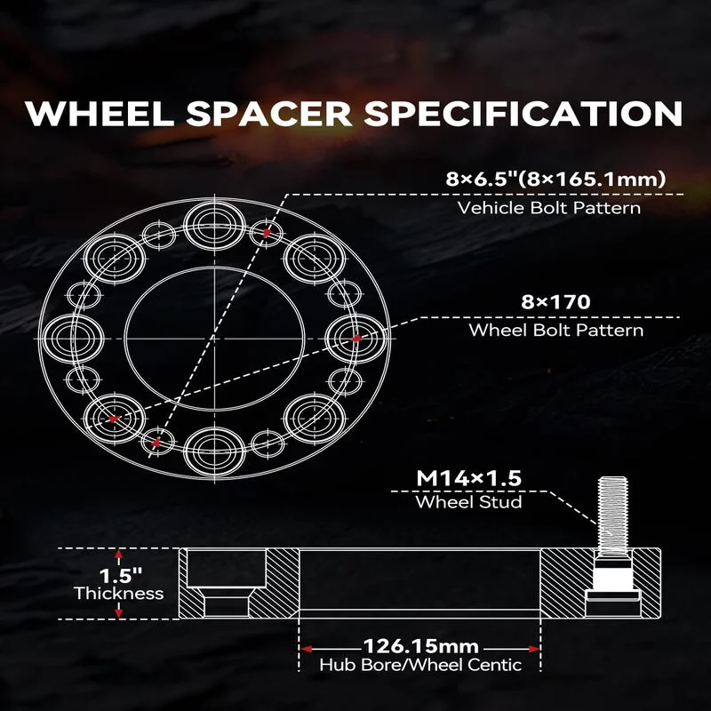 シルバラード車両用F250 F350ホイールから8x6.5に8x170ホイールアダプター