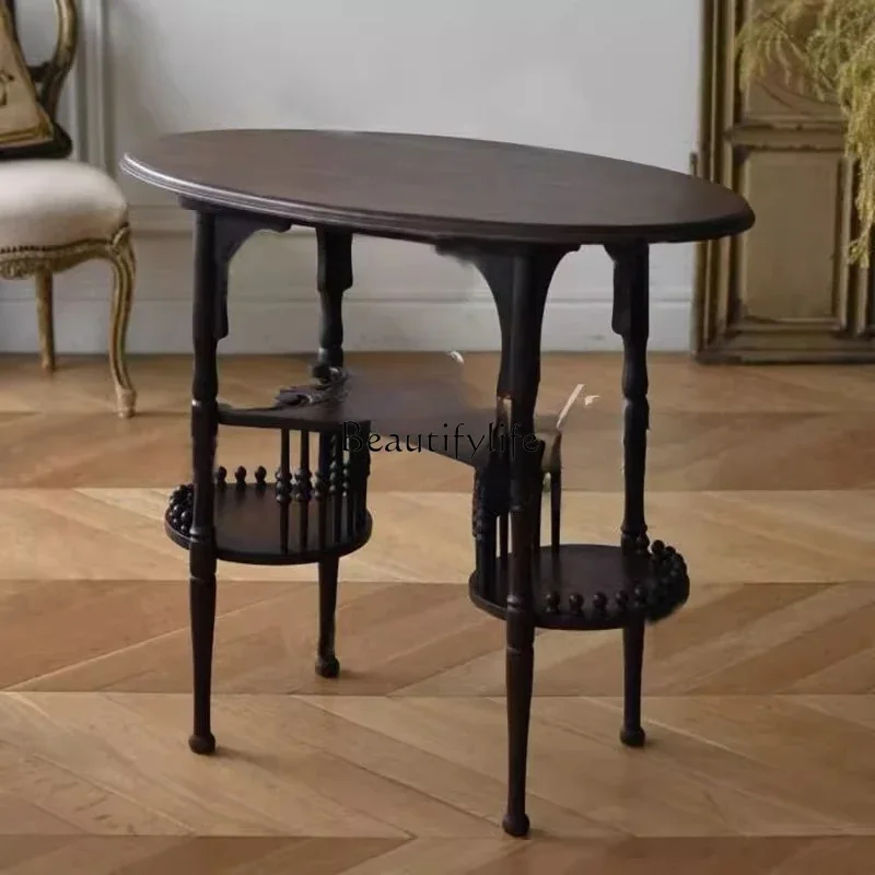 04*Retro round coffee table/French pillar solid wood table Chinese entrance table