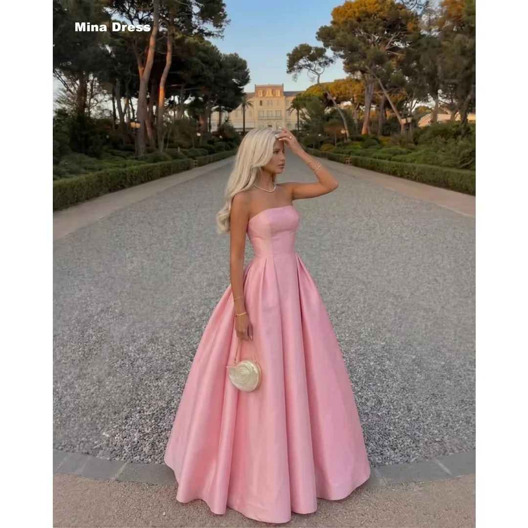 

Mina Customized Pink Strapless Sleeveless Satin A Line Best Selling Dresses for Special Occasions Elegant Party Dresses 2026