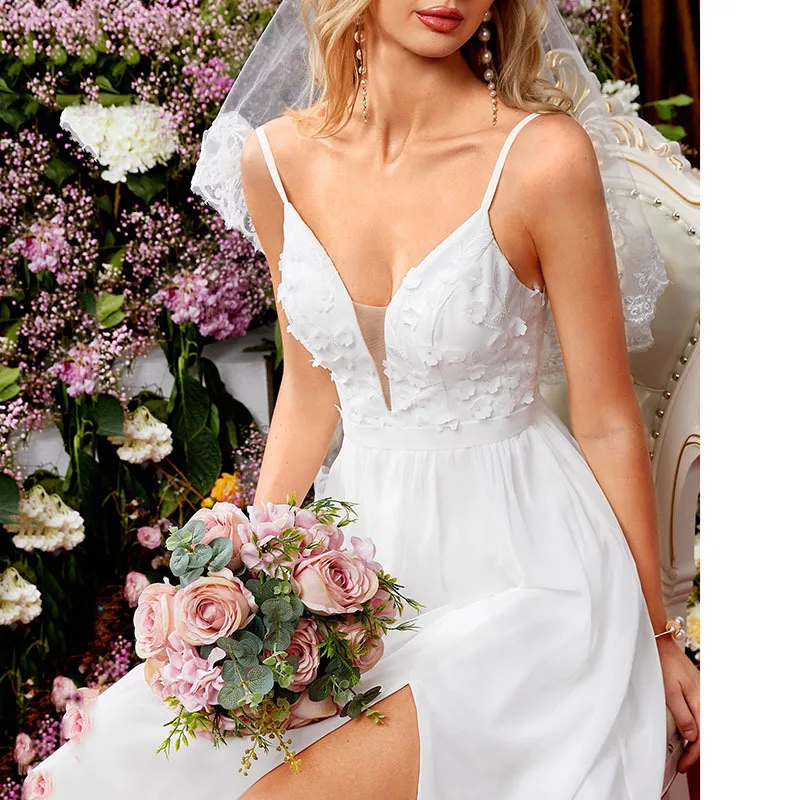 Neues Kleid im Waldstil, Hosenträger, Spitze, schlicht und schlankmachend, Rasen, Outdoor-Gaze, Reisefotografie-Kleid für Damen, elegant