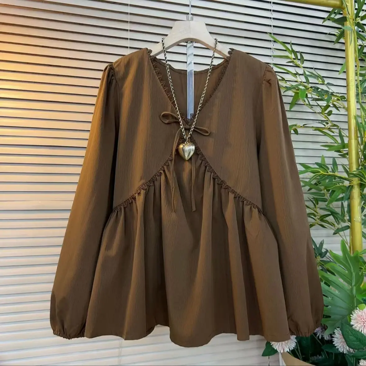 Plus-size Women's Spring and Autumn New Arrival Solid Color Commuter Style Loose Slimming Irregular V-neck Long Sleeve T-shirt