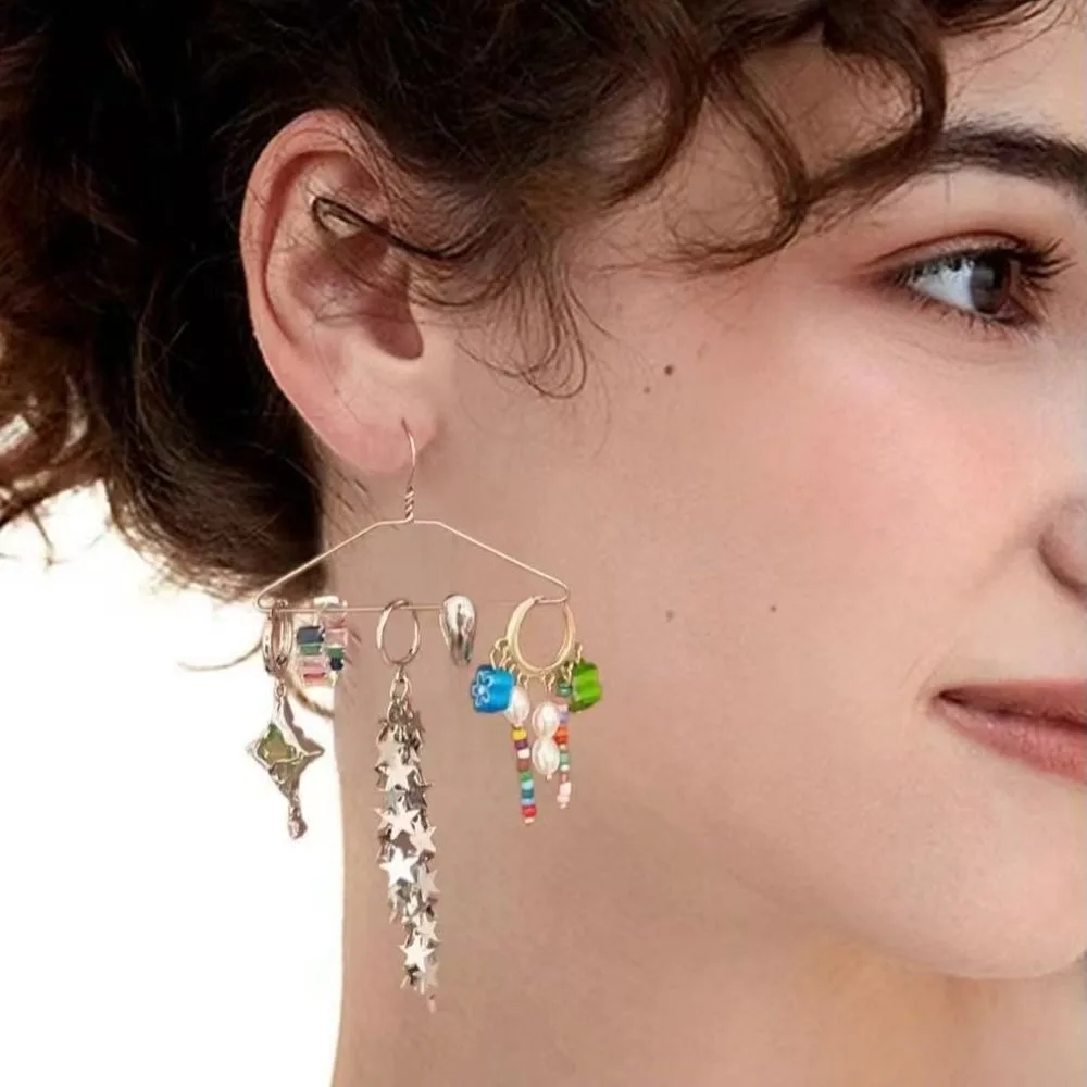 Creative Hanger Earrings Minimalist Hanger Shape Dangle Dangle Stud Earrings Handmade Unique Drop Studs Earring
