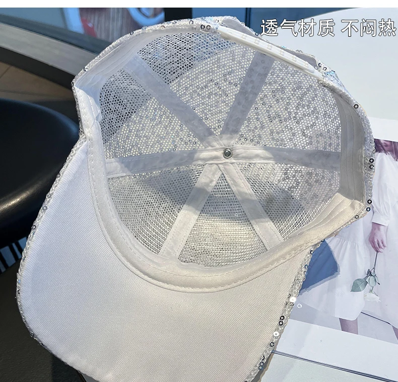 Women Summer Mesh Baseball Cap Shiny Rhinestone Flower Sun Visor Hat For Ladies Glitter Sequins Breathable Sunscreen Caps