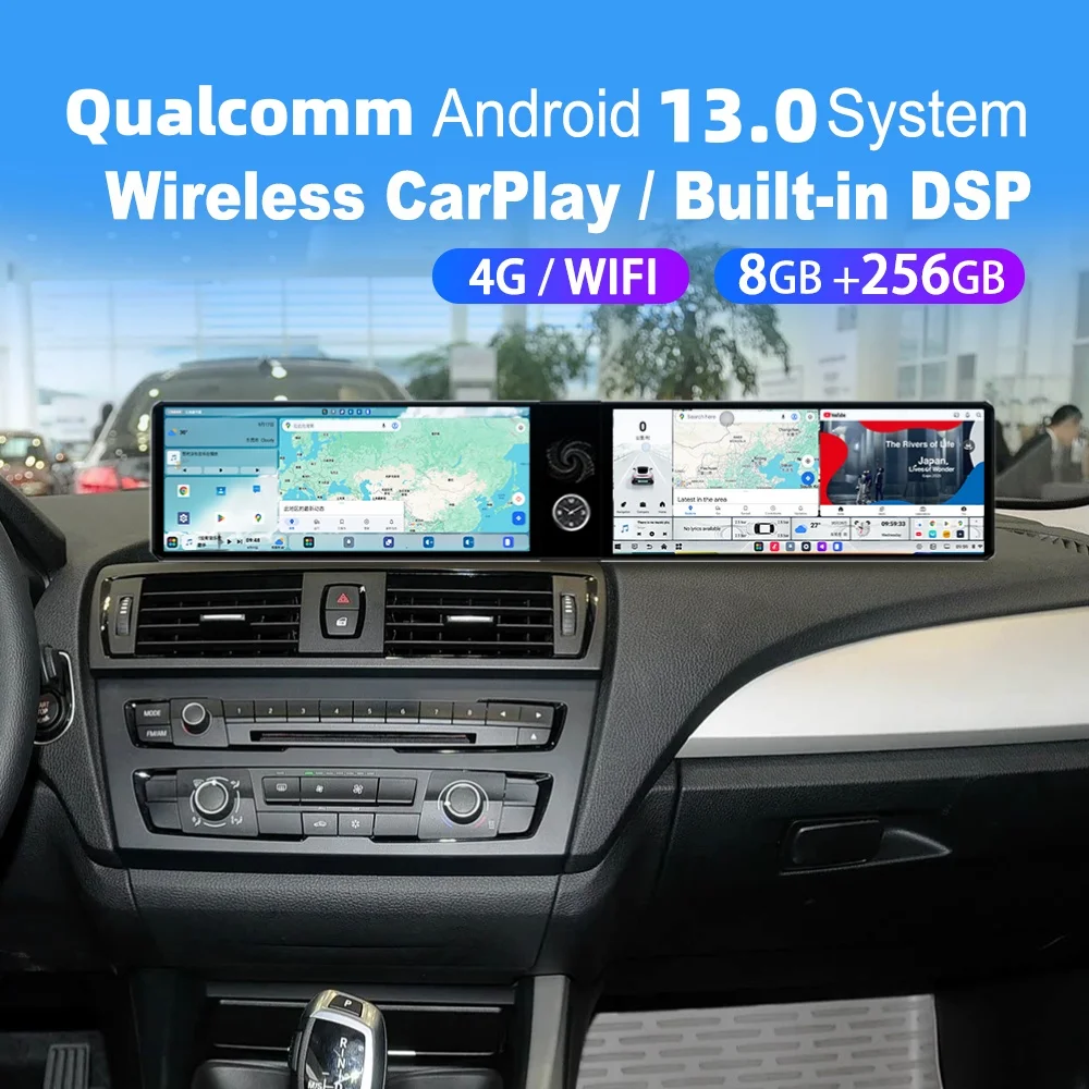 

12,3-дюймовый двойной экран Qualcomm Android для BMW 1 2 серии F20 F21 2012 ~ 2017, автомобильное мультимедийное радио, GPS-навигация, головное устройство