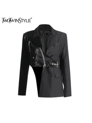 TWOTWINSTYLE Solide Asymmetrische High Street Blazer Für Frauen Kerb Kragen Langarm Patchwork Gürtel Schlank Blazer Weibliche Neue