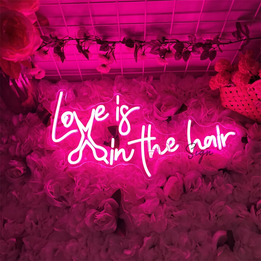 Love is in the hair LED Neon Sign Business Illuminated Signboard For Hair Shop Beauty Salon Room Decor Window Decoration