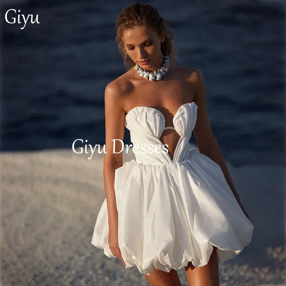 Giyu Sexy Satin Sweetheart Exposed mini Wedding Dress Vestidos Para Mujer Elegantes Y Bonitos White Vestidos De Novia Customized