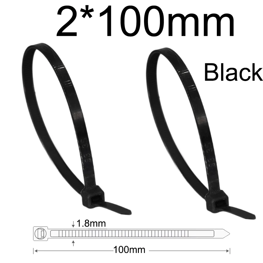 2*60 2*80 2*100 2*120 2*150 2*200mm 1,8 mm breedte Zwart Wit Zelfsluitende nylon plastic band Wrap Ziptie Fasten Zip Ties Kabelbinder