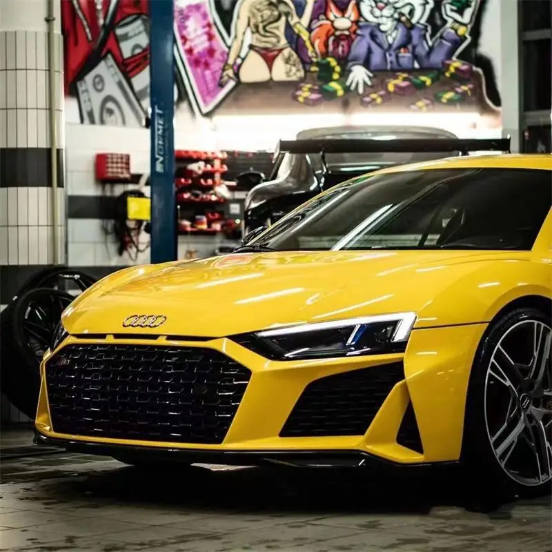 

pp Пластиковый старый на новый комплект кузова автомобиля для Audi R8 2016-2018 Обновление до 2019-2022 гг. Передний бампер с решеткой, передняя губа