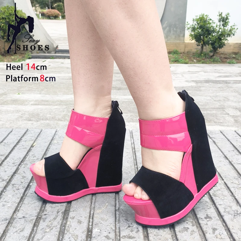 Comfortable Wedges Women Sandals Black White Color Casual High Heels Summer New 14CM Breathable Sandals Sexy Model Catwalk Shoes