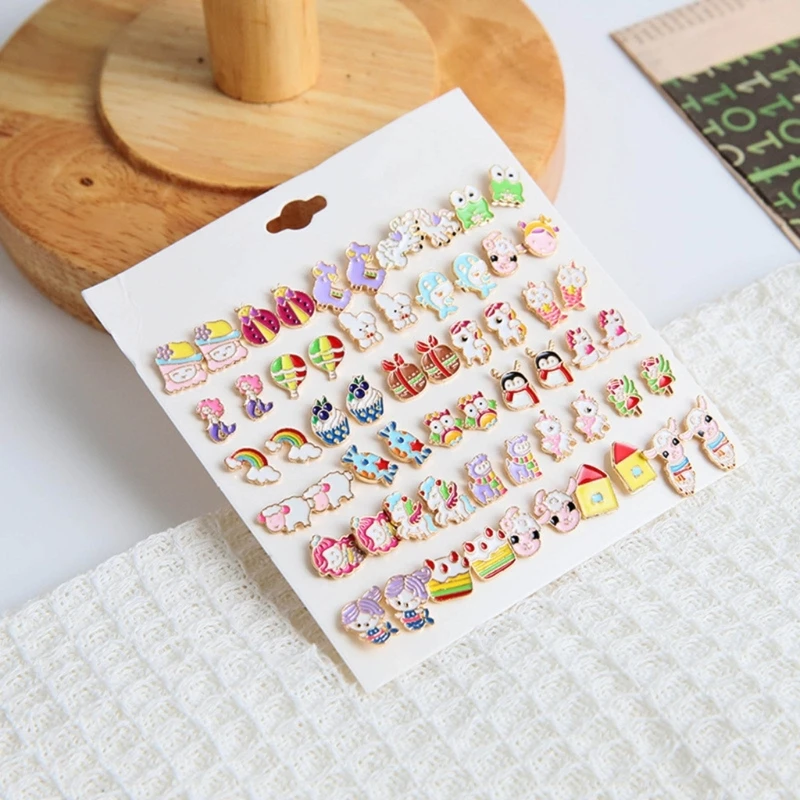 30Pair Colorful Animals Stud Earrings Cartoon Studs Ear Stud Party Jewelry Small Pierced Earrings for Women Girls Dropship