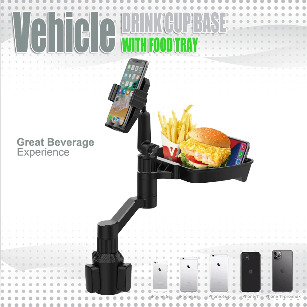 

Vehicle Phone Holder 360 Degree rotting Disk Adjustable Drink Cup Base with Food Tray Suitable for Phone from 6.5cm to 10.5cm