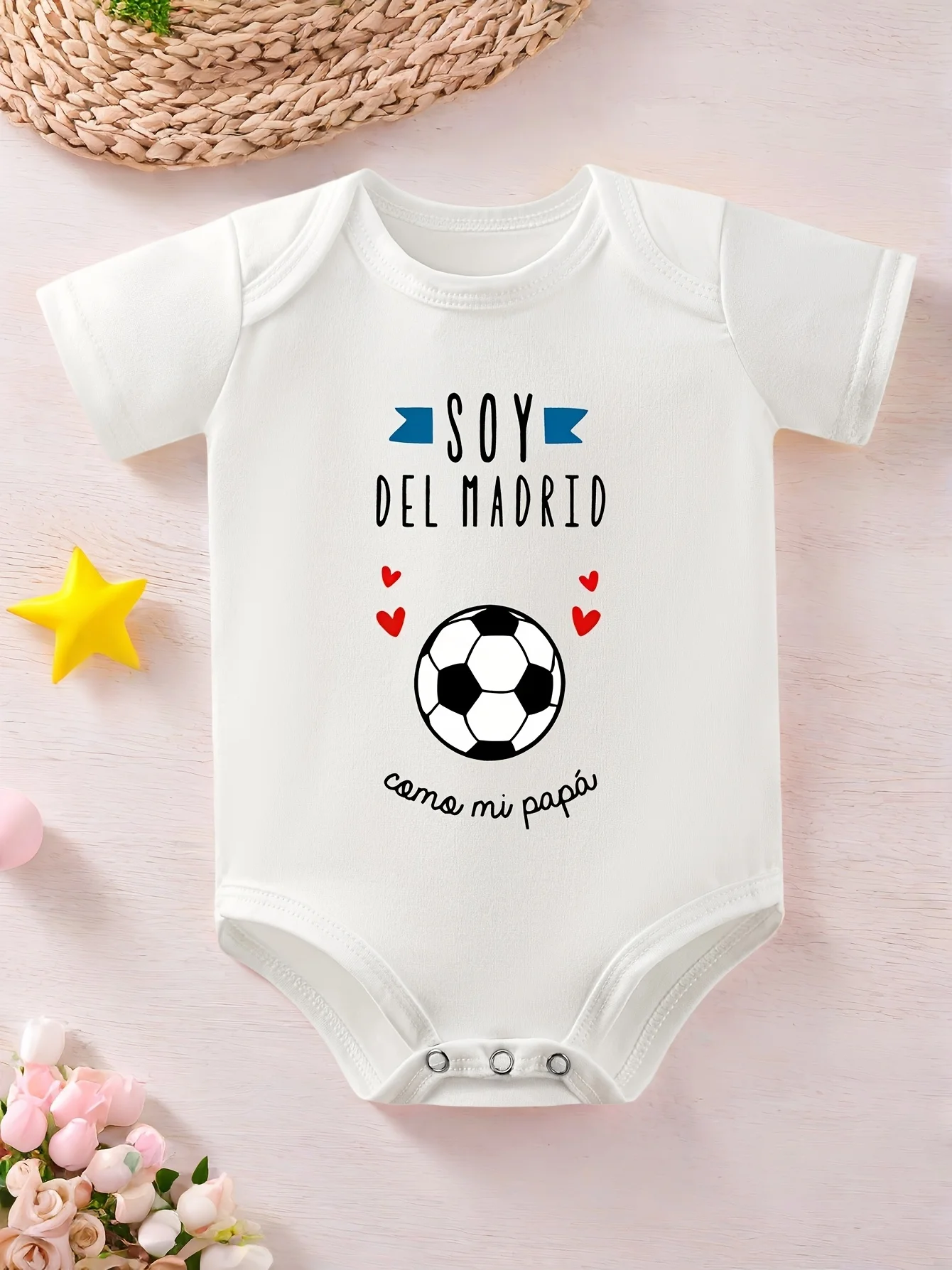 Baby Triangle Bodysuit Boy Infant Girl SOY-DEL MADRID Letter Print Infant Bodysuit, Cartoon Football PatternUnisex Baby Gift