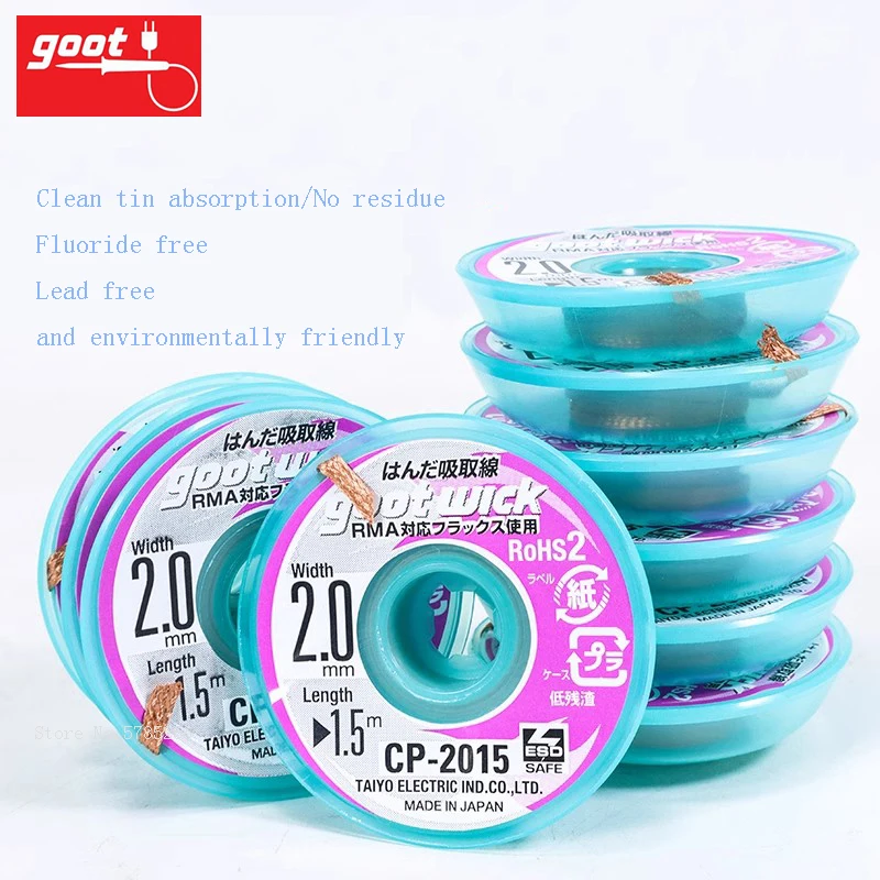 

Pack of 10 Pcs Japan GOOT CP-2015 Desoldering Wick with Braided Copper Wire and Non-chlorine Special Flux for PCBs ESD Safely