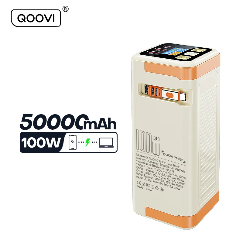QOOVI 50000 mAh Power Bank PD 100 W Schnelle Aufladung Tragbare Große Batterie Kapazität Power Station Für iPhone Laptop Samsung Xiaomi
