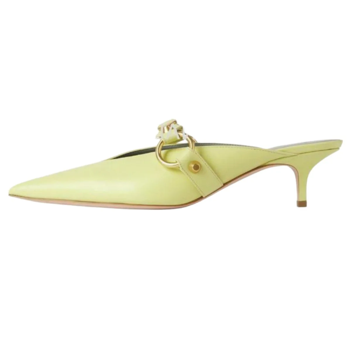 Soild Pointed Toe Metal Decoration Rivets Shallow Outdoor Summer Women Slippers Stiletto Middle Heel Pull On Large Size