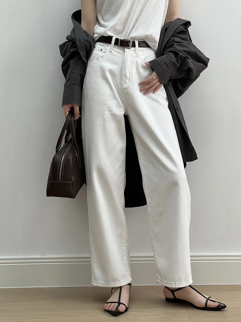 

2024 Women White Denim Pants High Waist Stright Pants Women Trousers Good Quality Ankle Lengt Pants Streetwear ninth Pantalon