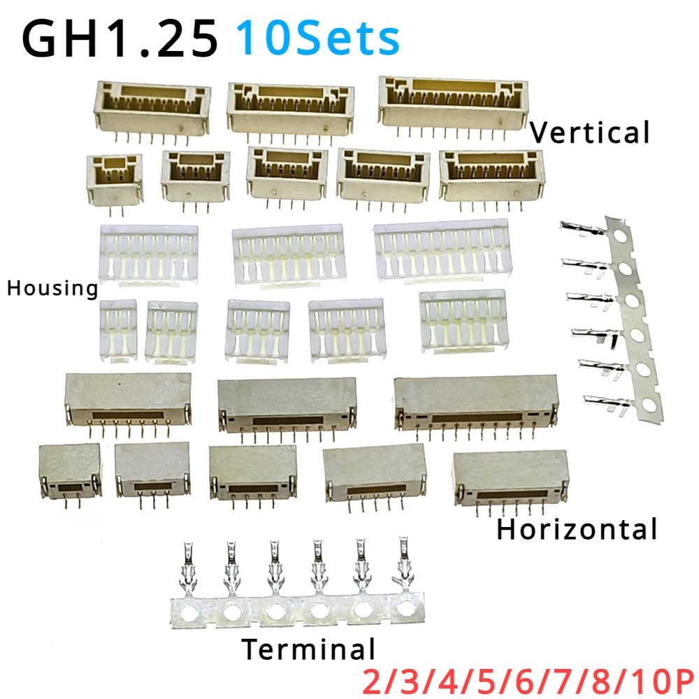 10Sets/Lot GH1.25 1.25mm 2/3/4/5/6/7/8P Horizontal/Vertical SMD Wire Connector Terminal Kit/Housing/Pin Header