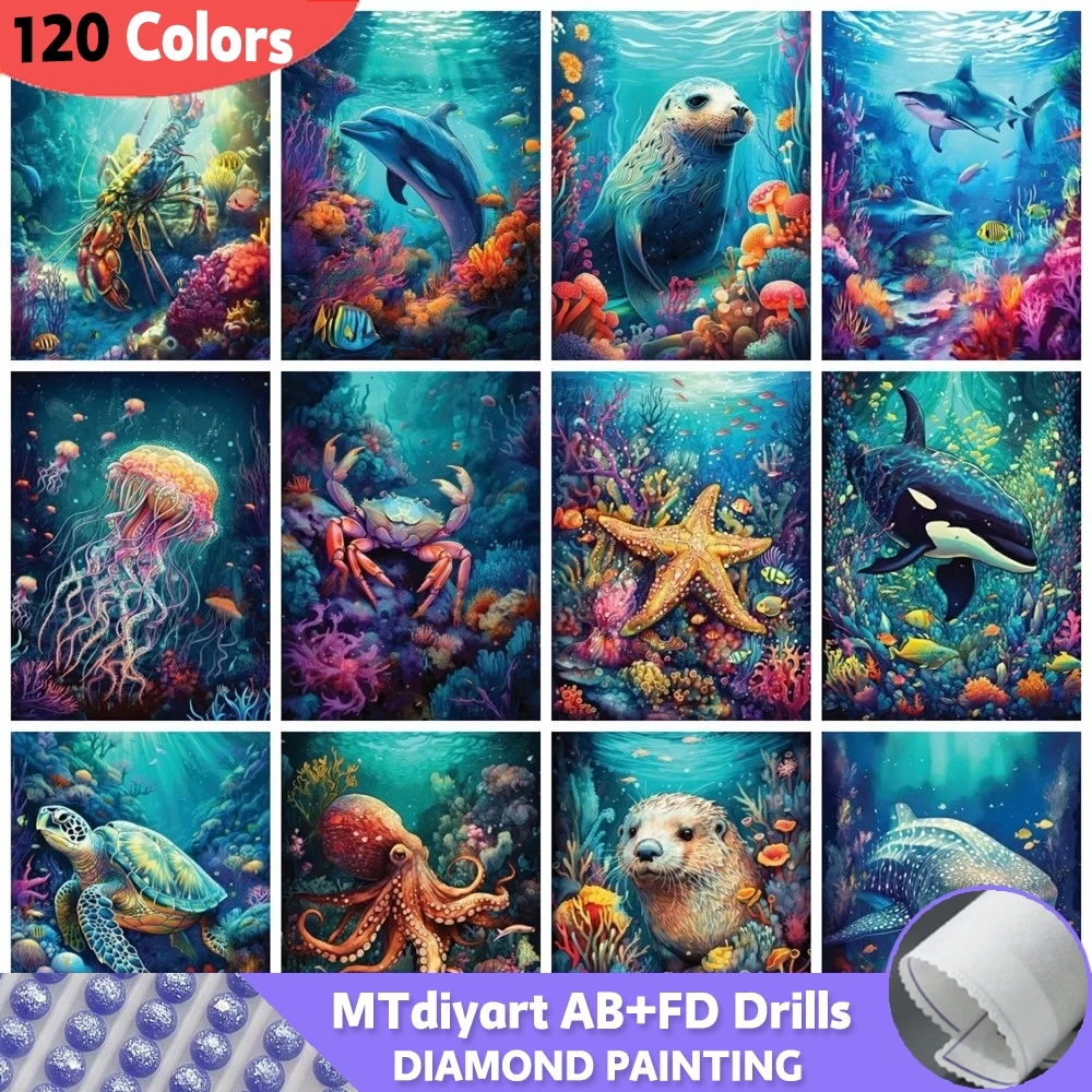 Sea Turtle 120 Colors AB Fairy Dust Full Square Round Diamond Painting Kits Dolphin Home Decor Embroidery Mosaic Animal Wall Art