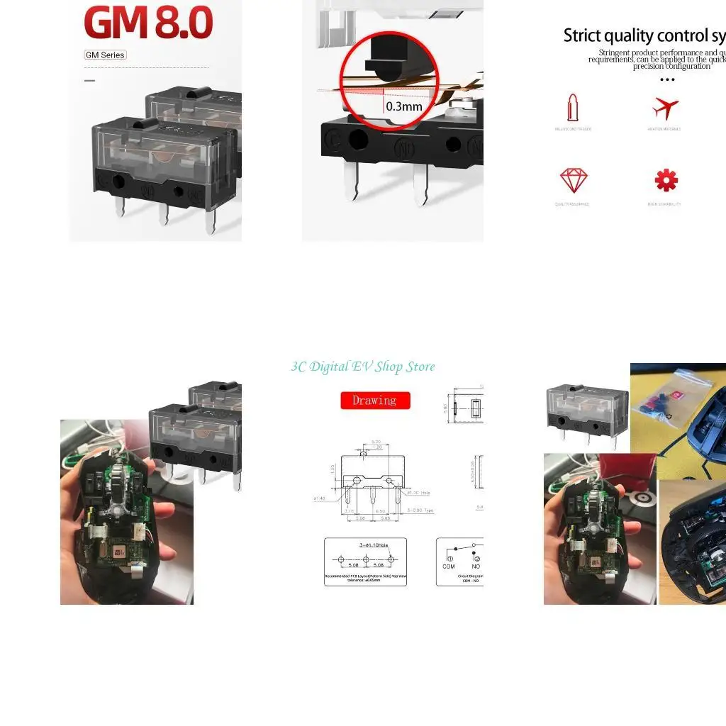 

E74D Mouse Micro Switch Replacement Parts Gold Contactor 80 Million Life Gaming Mouse Micro Button 3 Pin Black Dot 4pcs