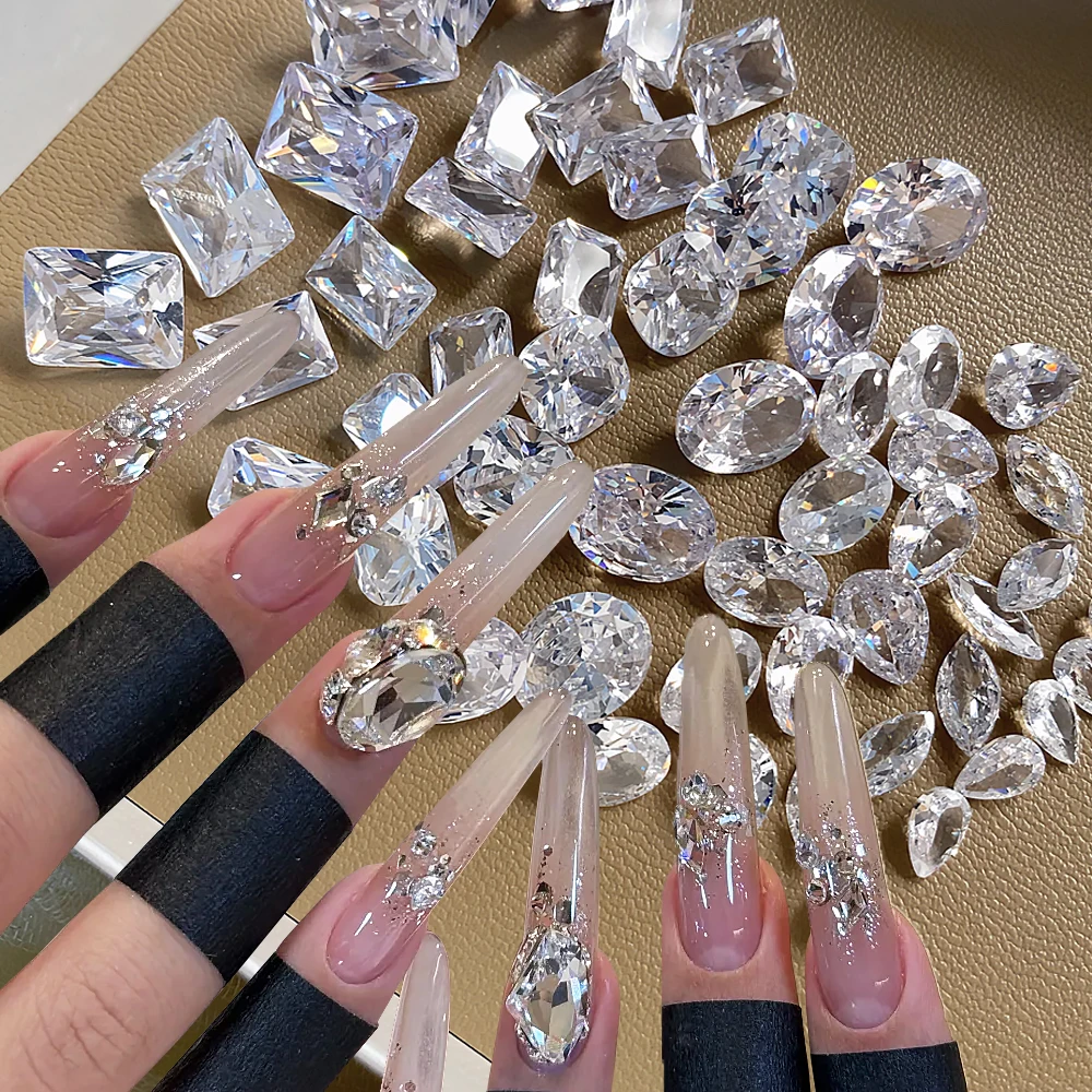 10pcs 5A Transparent Zircon Nail Art Charms Crystal Rock Sugar/oval/Rectange/Pointed Bottom Nail Diamond Rhinestones Nail Decor