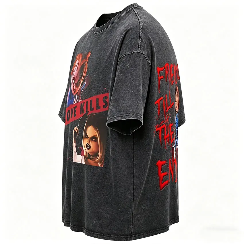 

Washed Vintage Funny Horror Chucky and Tiffany Friends Till The End T-shirt Men's Women Casual Cotton Humor Oversized T-shirts