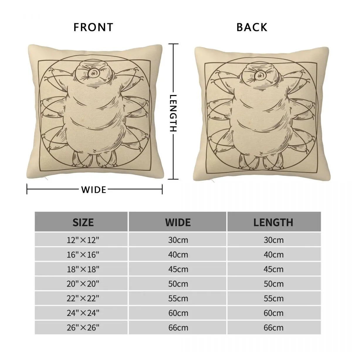 Vitruvian Proportions Tardigrade Square Pillowcase Polyester Linen Velvet Pattern Zip Decor Pillow Case Room Cushion Cover