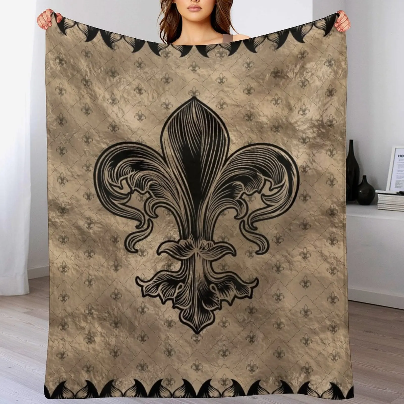 Fleur-de-lis - Black and Gold Throw Blanket Kid'S Soft Plush Plaid Blankets