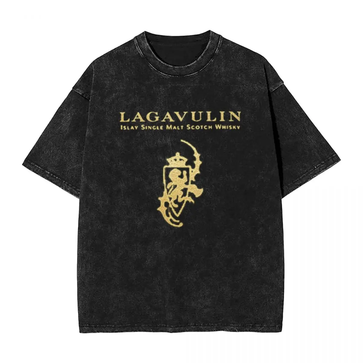 Regalo de whisky Lagavulin - Logotipo dorado Retro Cool A Camisetas vintage de gran tamaño