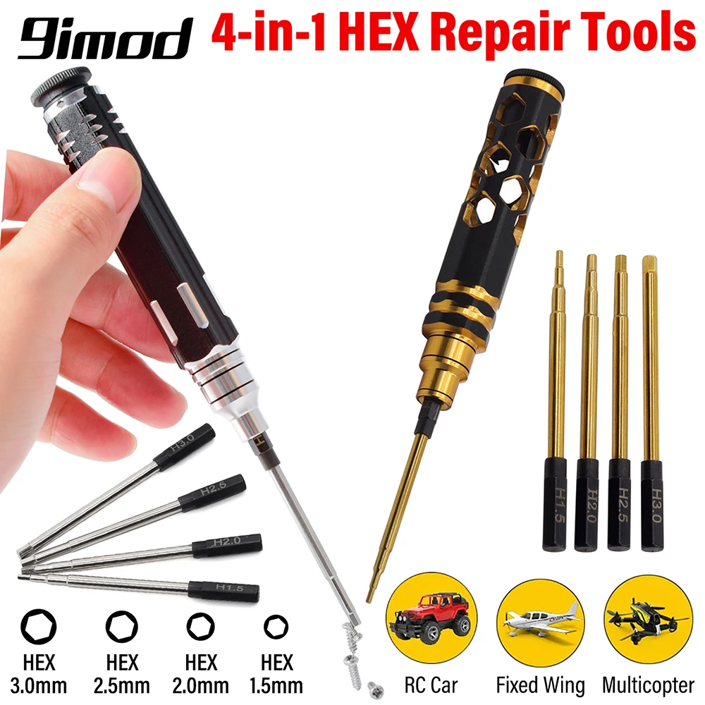 RC Hex Driver Set 4-in-1 Hex Allen Screwdriver Kit 1.5mm 2.0mm 2.5mm 3.0mm RC Hexagon Wrench Repair Tools for FPV Drone