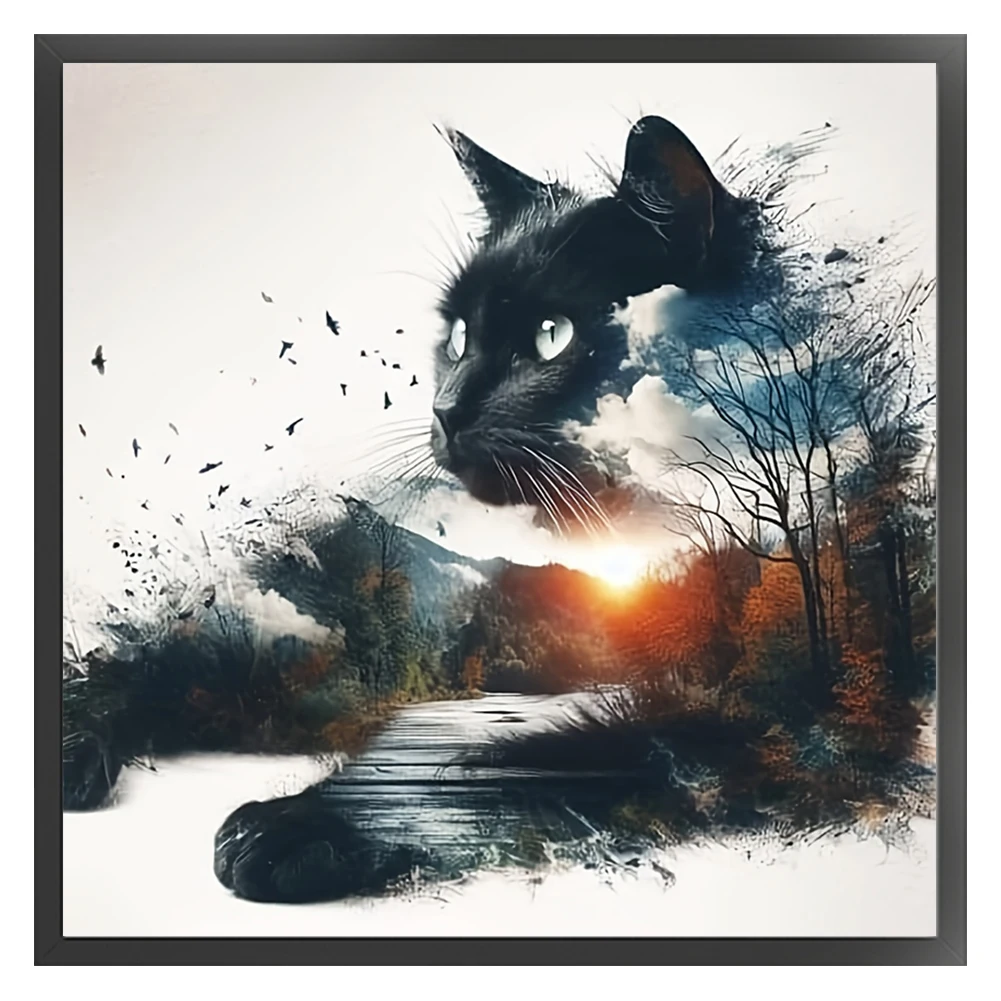 خيط قطني مطرز بالكامل 11CT مطبوع على شكل قطة عبر الابره مقاس 40 × 40 سم