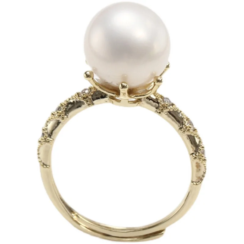 

JZ130 Copper Gold Plated Crown Adjustable Pearl Ring Blank Empty Settings DIY Jewelry Findings