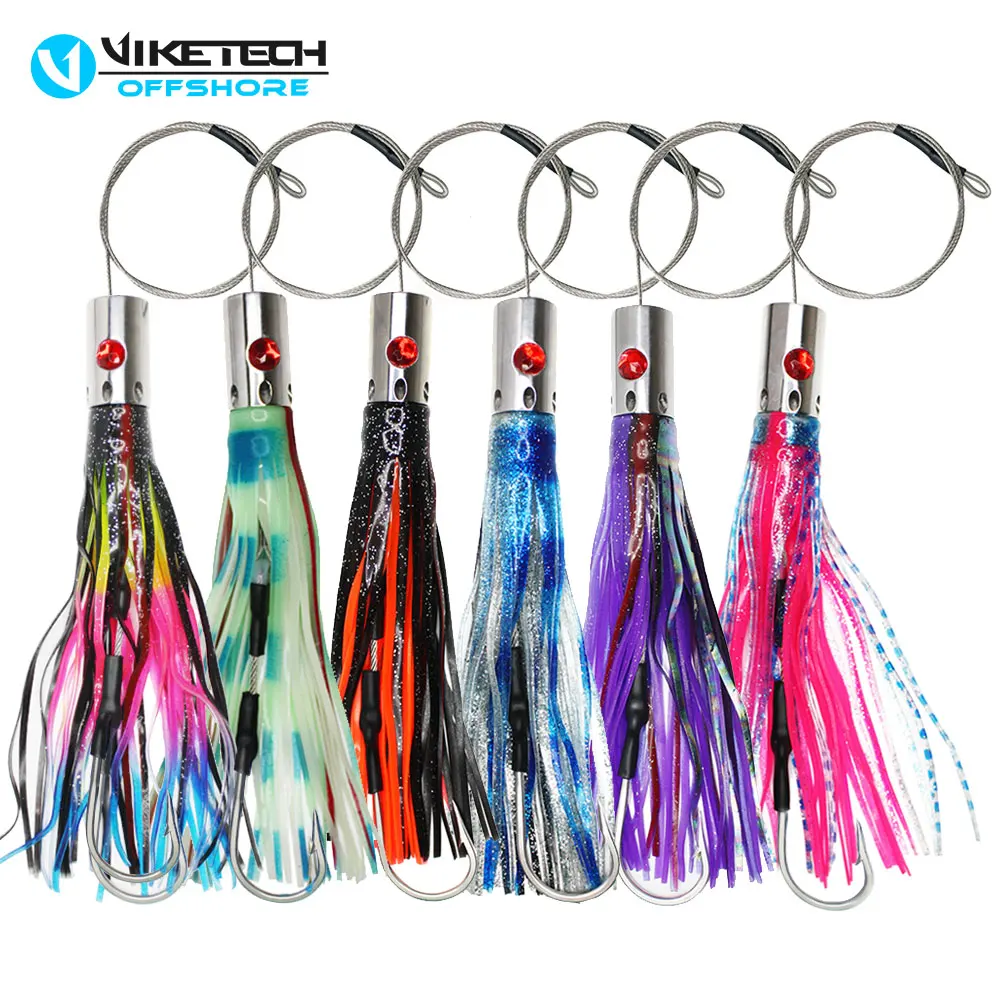 Viketech Offshore Saltwater Big Game Shark Wahoo Tuna Trolling Fishing Stainless Steel Octopus Lures Rigged 9.4