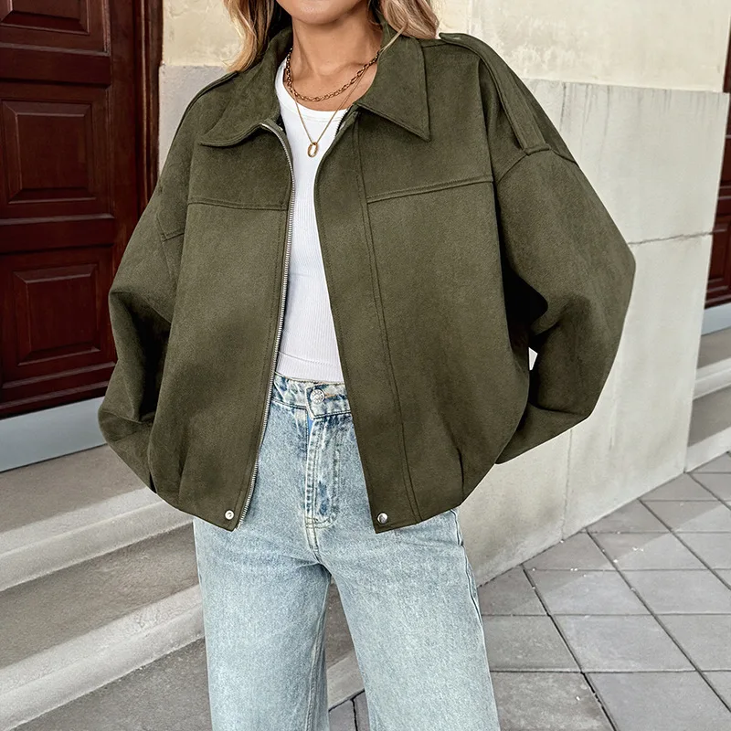 

2025 New Fashion Zipper Long-sleeved Cardigan Women Autumn Casual Retro Solid Color Bat Sleeve Home Coat For Women